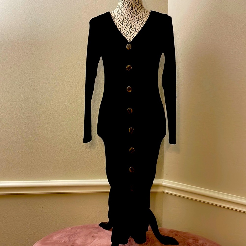 Black sweater dress stretchy comfy with large buttons